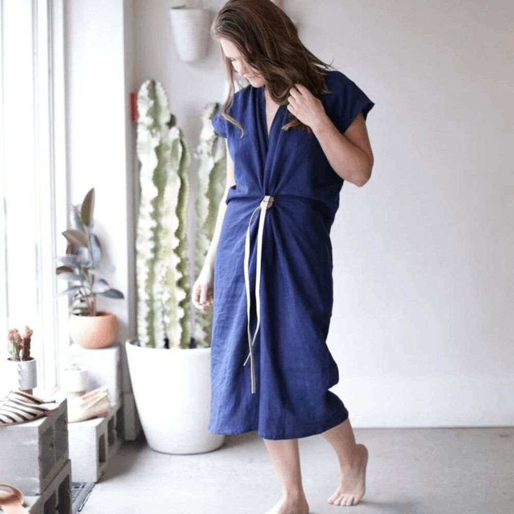 Miranda Bennett Studio Blue Indigo Rayon Short Sleeve Dress Women's One Size